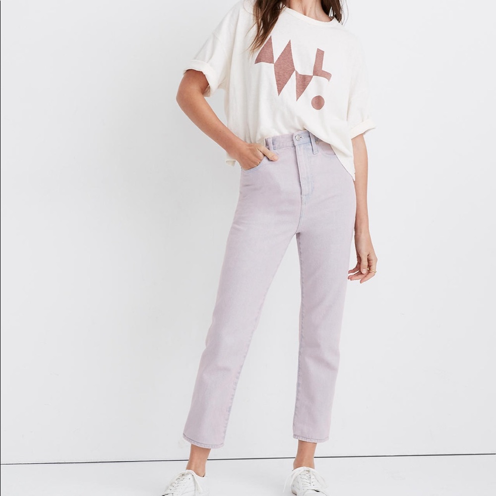 NWT Madewell Mom Jeans Overdyed Edition Dyed Lilac over bleached indigo size 24